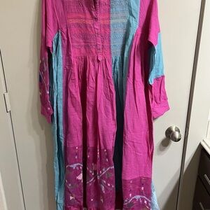 Injiri Pink and green Long Sleeve Dress Sz S (item 11.7)